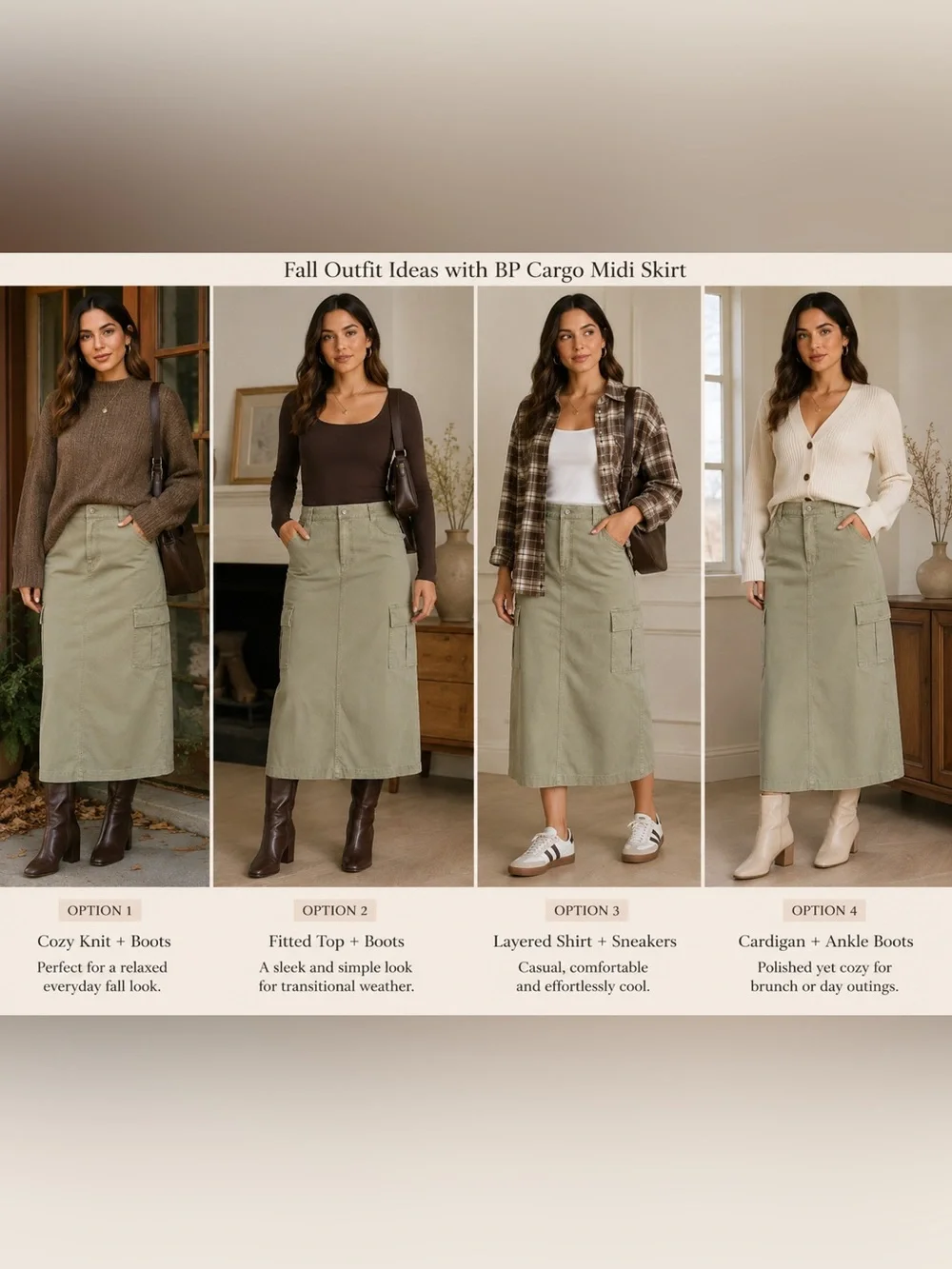 BP Sage Green Cargo Midi Skirt Size 10 Utility Y2K Gorpcore Fall